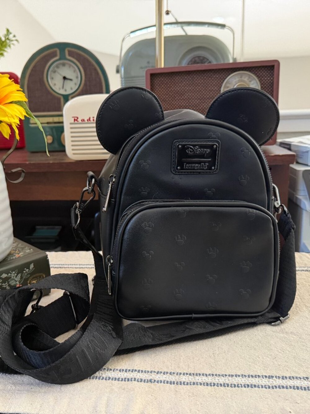 Loungefly Disney Mickey & Minnie Black Convertible Mini Backpack Crossbody